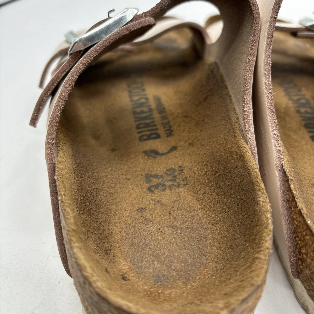Birkenstock Arizona Birko Flor‎ Beige Nude Patent Sandals Women's Size 37 US 6